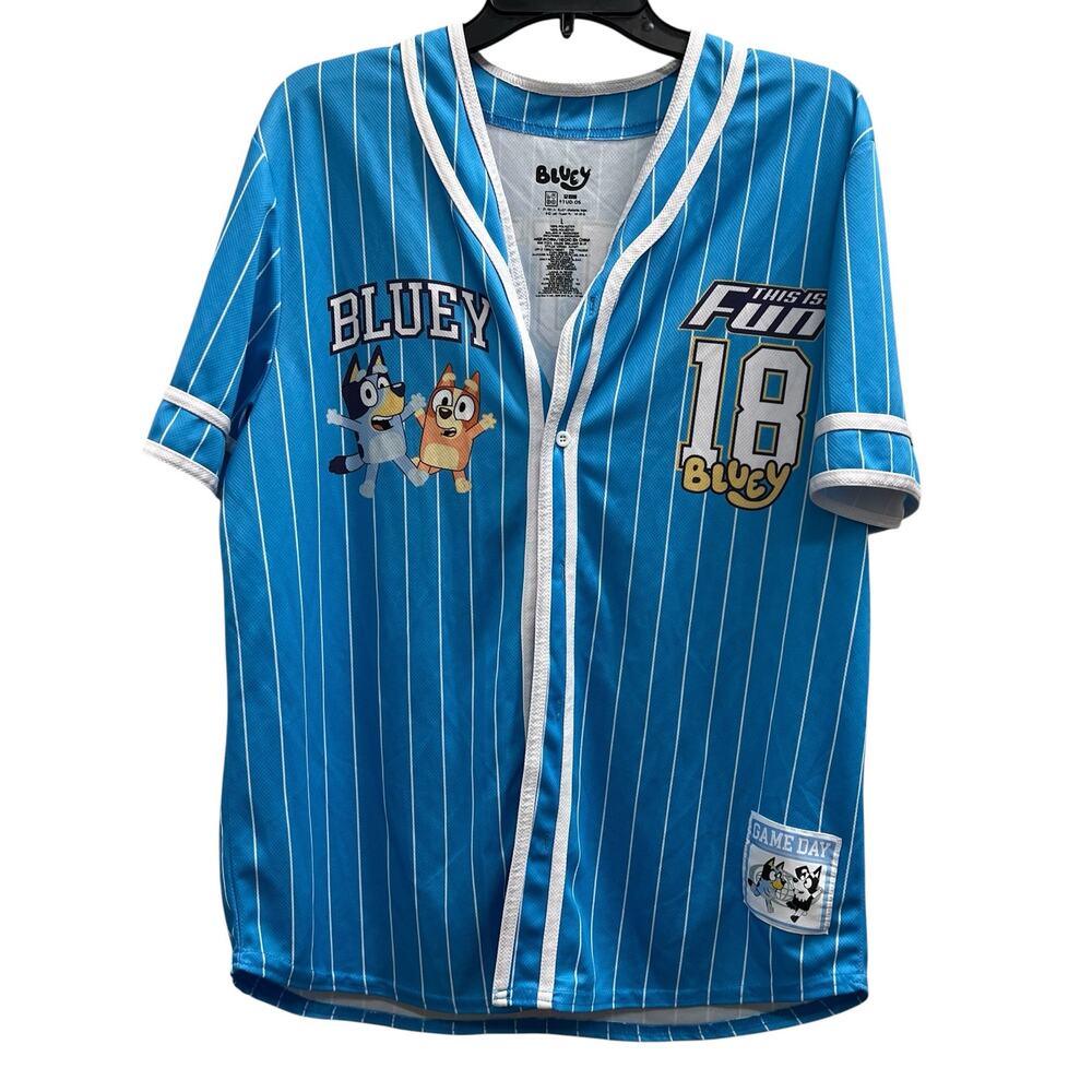 Bluey baseball jersey with white pinstripes cartoon graphics Bluey  Bingo Sz L
